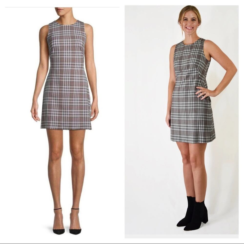 NEW NWT Theory Plaid SL Angled Wool Dress